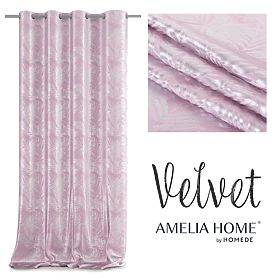 Závěs SILVERLEAVES barva pudrově růžová tištěný styl glamour stříbrné průchodky samet 140x245 Ameli