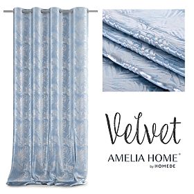 Závěs SILVERLEAVES barva světle modrá tištěný styl glamour stříbrné průchodky velvet 140x245 AmeliaH