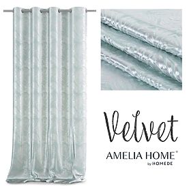 Závěs SILVERLEAVES mátová barva tištěný styl glamour stříbrné průchodky samet 140x245 AmeliaHom
