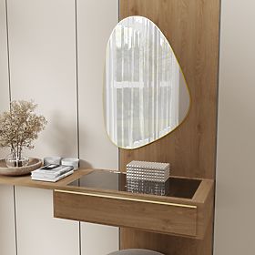 Závěsné zrcadlo ve zlatém rámu Libia, 76x51 cm, nepravidelný tvar